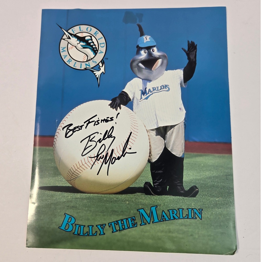 Florida Marlins Billy the Marlin Autographed Photo Card Best Fishes MLB Mascot